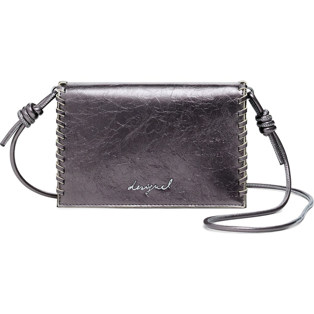 Desigual Metallic Faux Leather Crossbody Bag In Silver