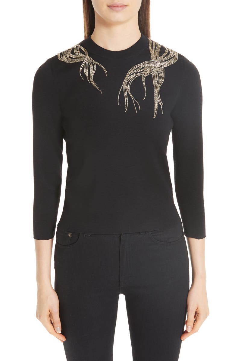McQueen Alexander McQueen Embellished Wool Sweater, Main, color, Black/Silver