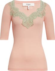 Chloé Lace Trim Rib Wool Sweater