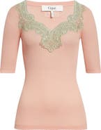 Chloé Lace Trim Rib Wool Sweater