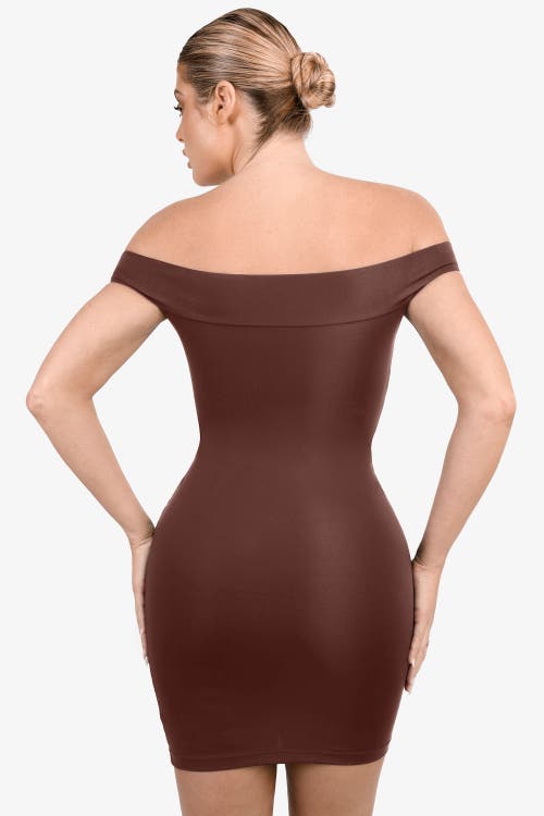 Popilush Shapewear Off-the-shoulder Bodycon Mini Dress In Deep Coffee