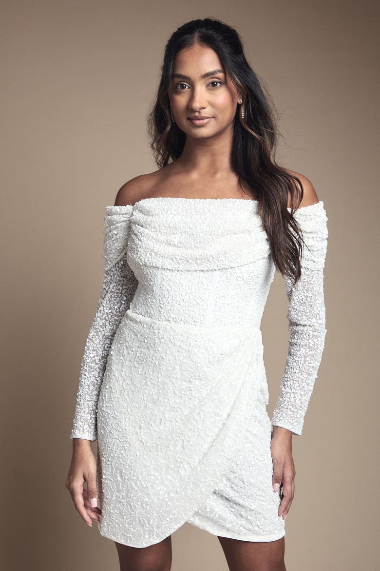 Bardot Long Sleeve Mini Dress, Alternate, color, Ivory