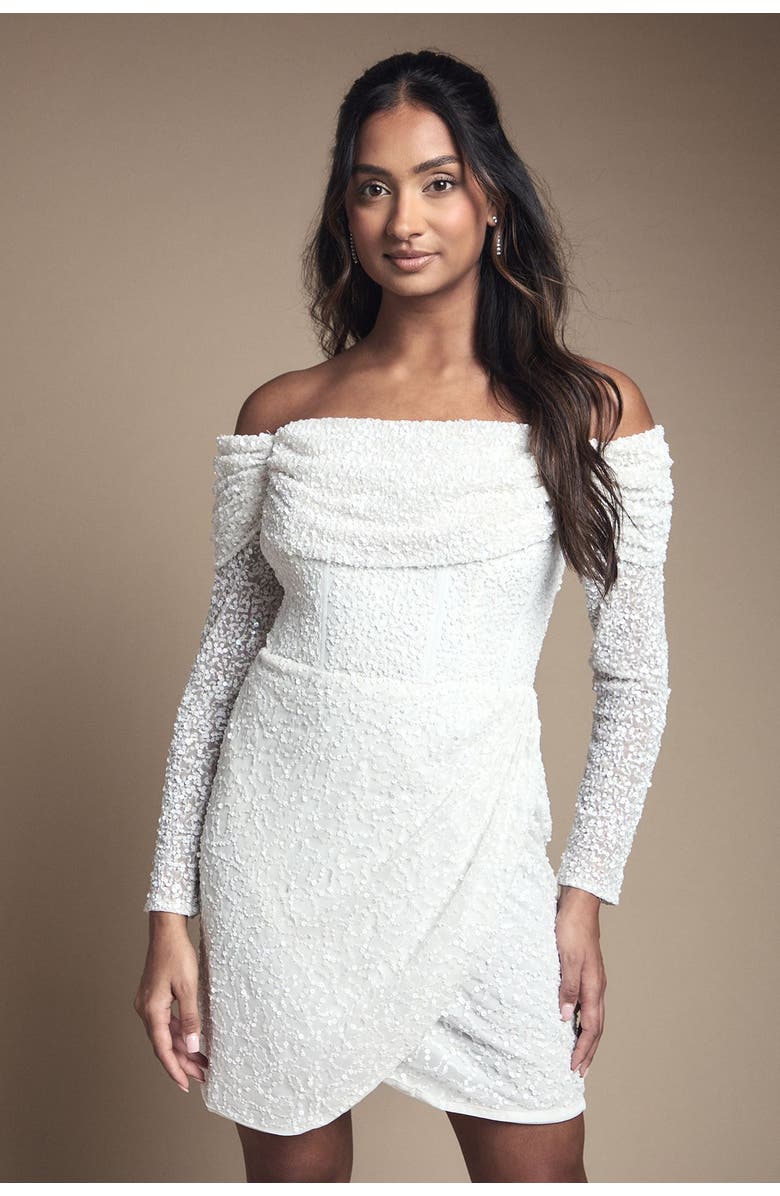 Coast Bardot Long Sleeve Mini Dress, Alternate, color, Ivory