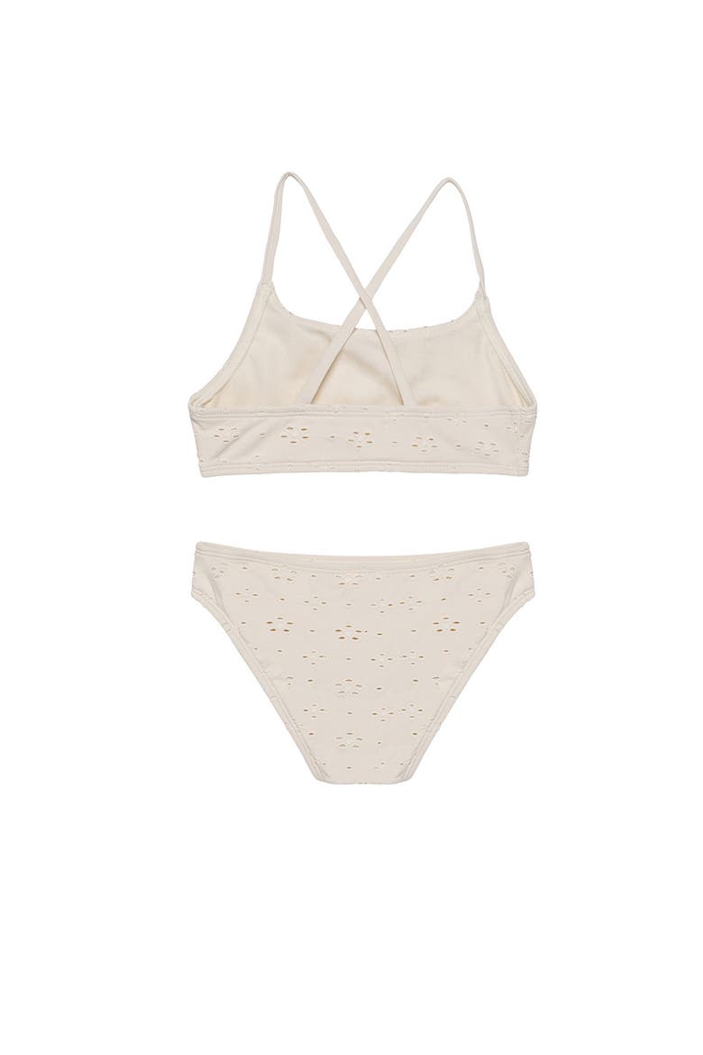 Little Lace Criss Cross Strap Swim Set, Alternate, color, Ivory