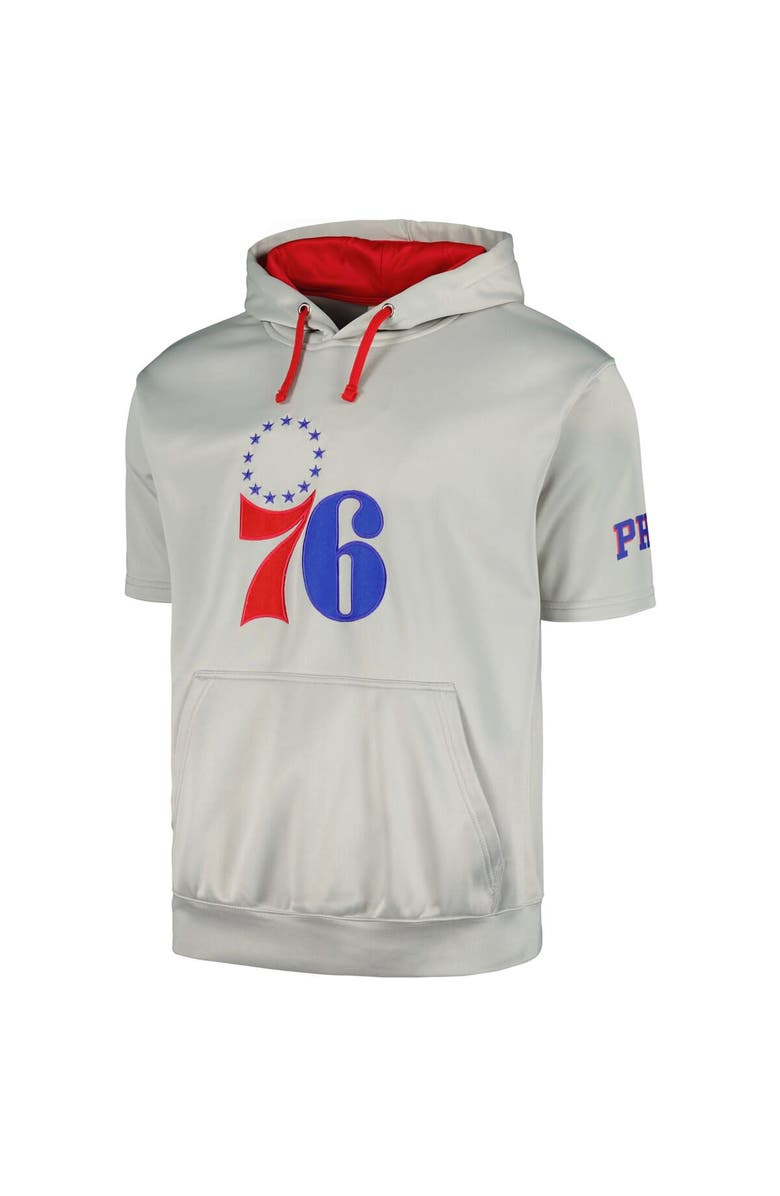 FANATICS Men's Fanatics Branded Silver/Red Philadelphia 76ers Short Sleeve Pullover Hoodie, Alternate, color,