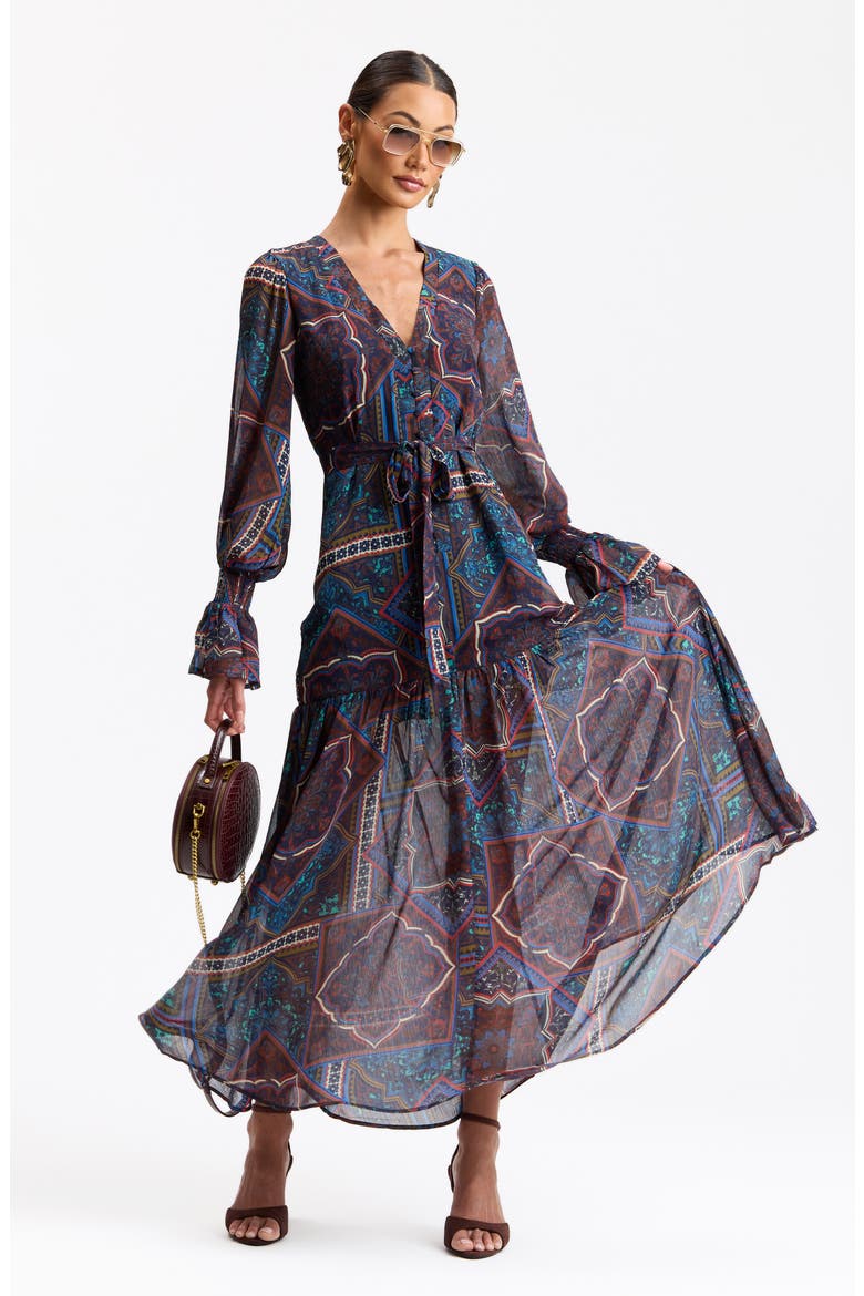 Mix Print Long Sleeve Dress, Alternate, color, JEWEL SOUK