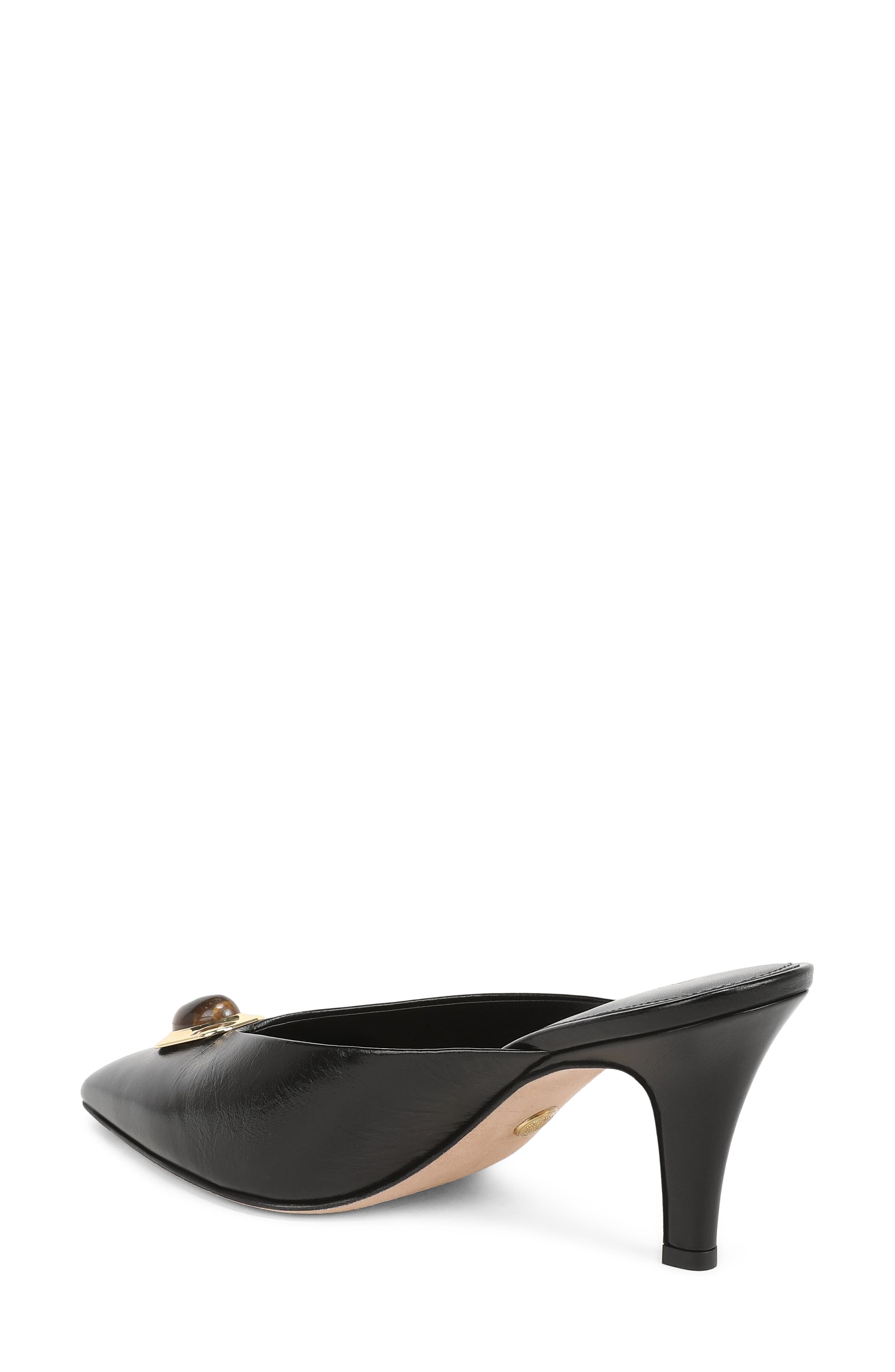 Cabochon Leather Pointed Toe Mule, Alternate, color, BLACK