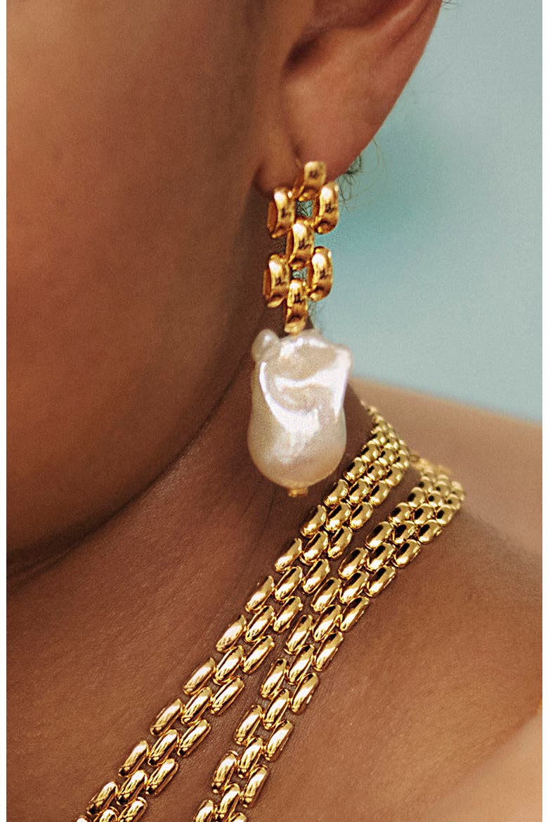 Heirloom Baroque Pearl Drop Earrings, Alternate, color, YELLOW GOLD