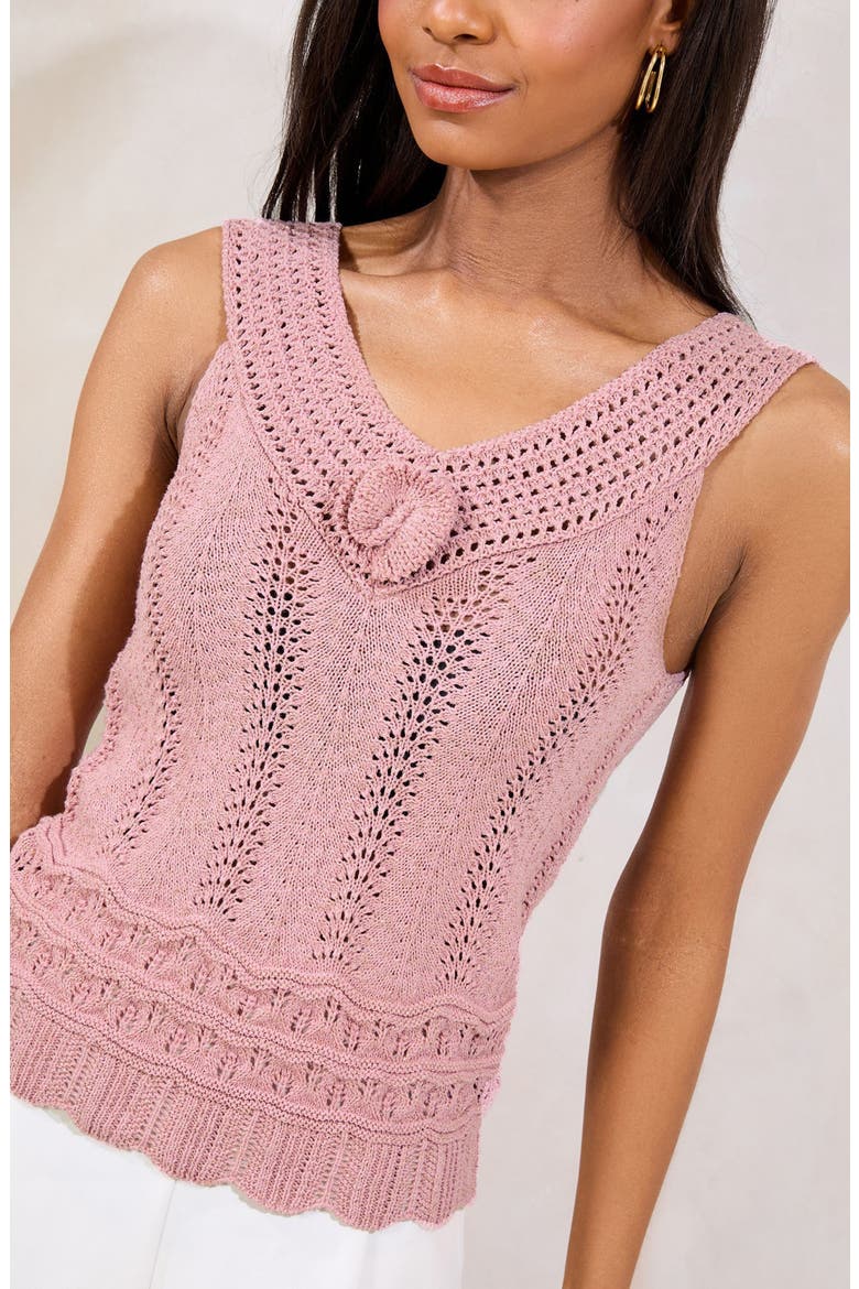 Metallic Crochet Trim Pointelle Top, Alternate, color, PINK