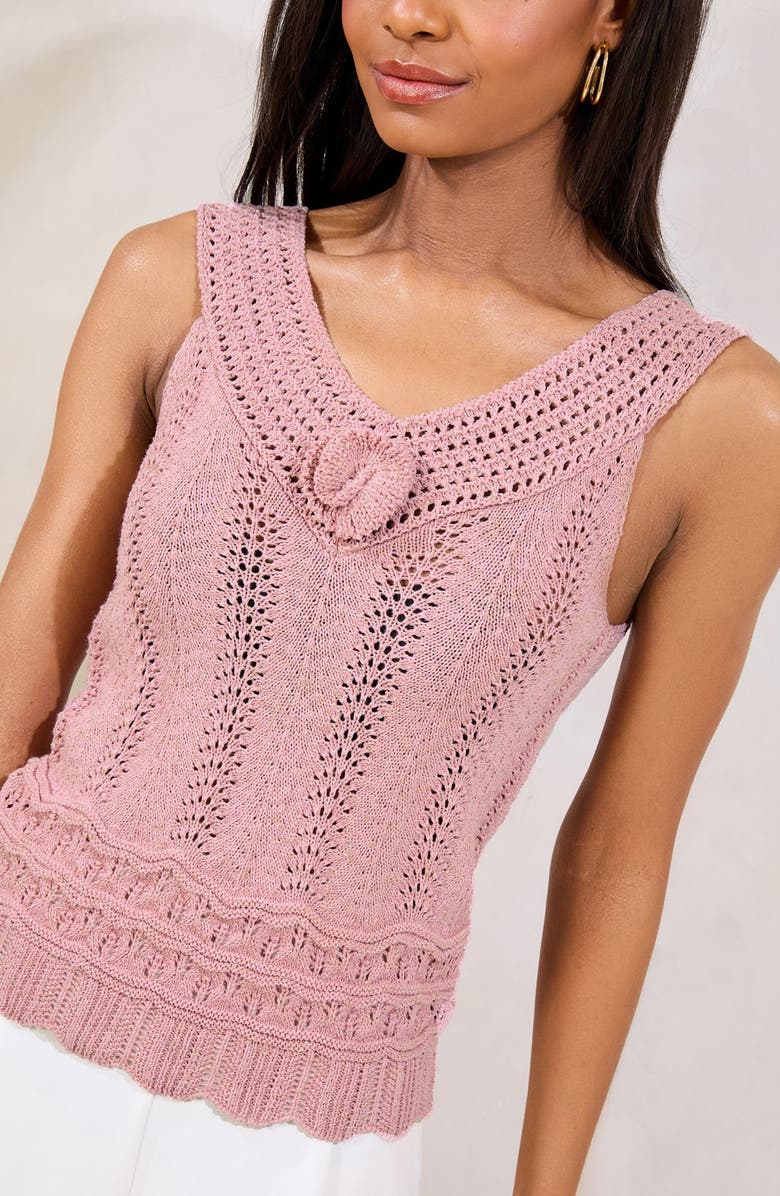Lipsy Metallic Crochet Trim Pointelle Top, Alternate, color, Pink