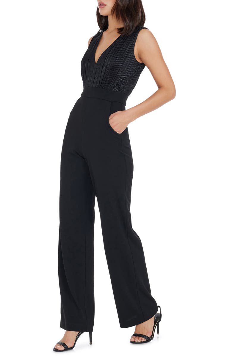 Dress the Population Everette Metallic Bodice Mixed Media Jumpsuit, Alternate, color, 