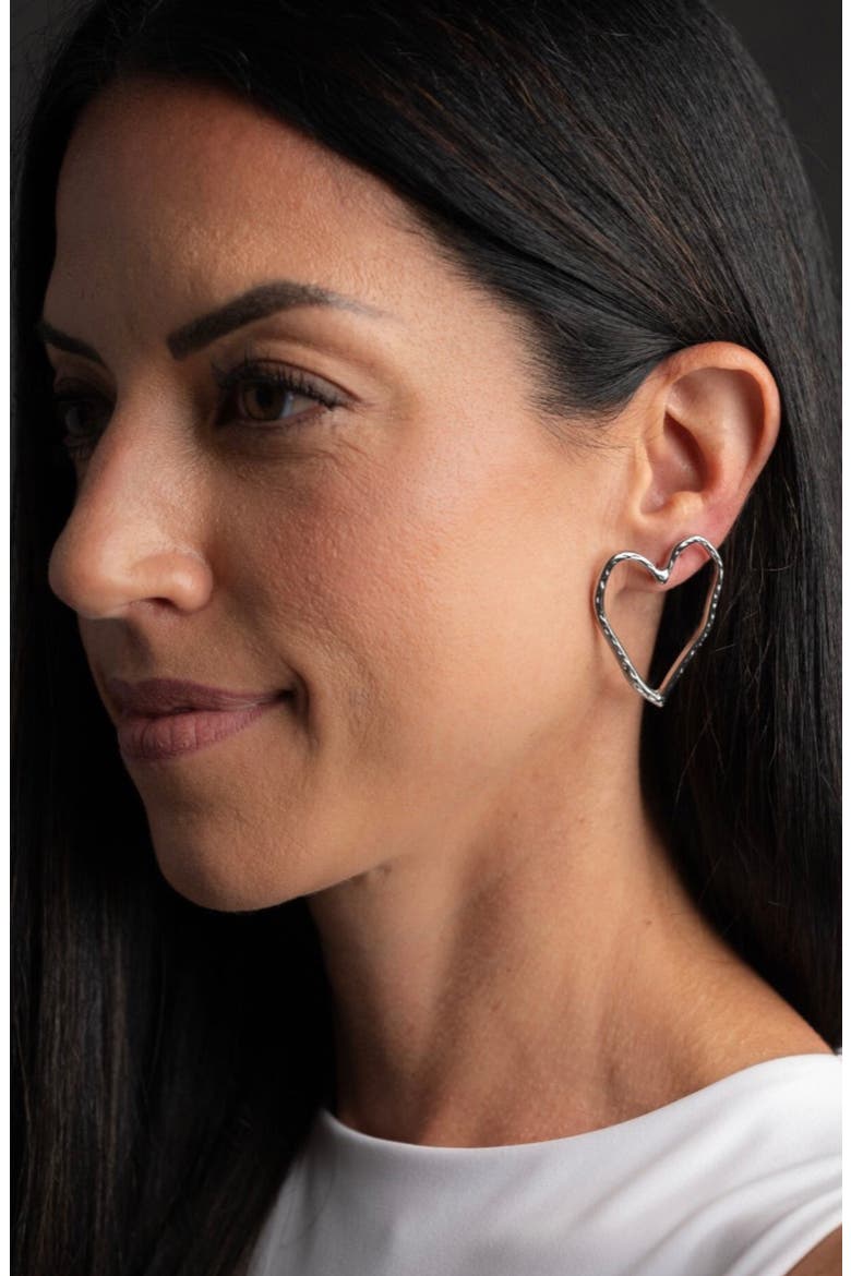 Open Heart Drop Earrings, Alternate, color, SILVER