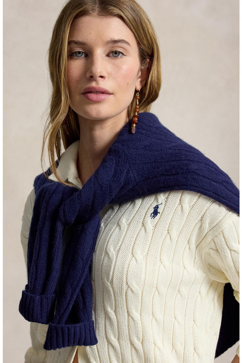 Cable Cotton Polo Collar Cardigan, Alternate, color, CLUBHOUSE CREAM