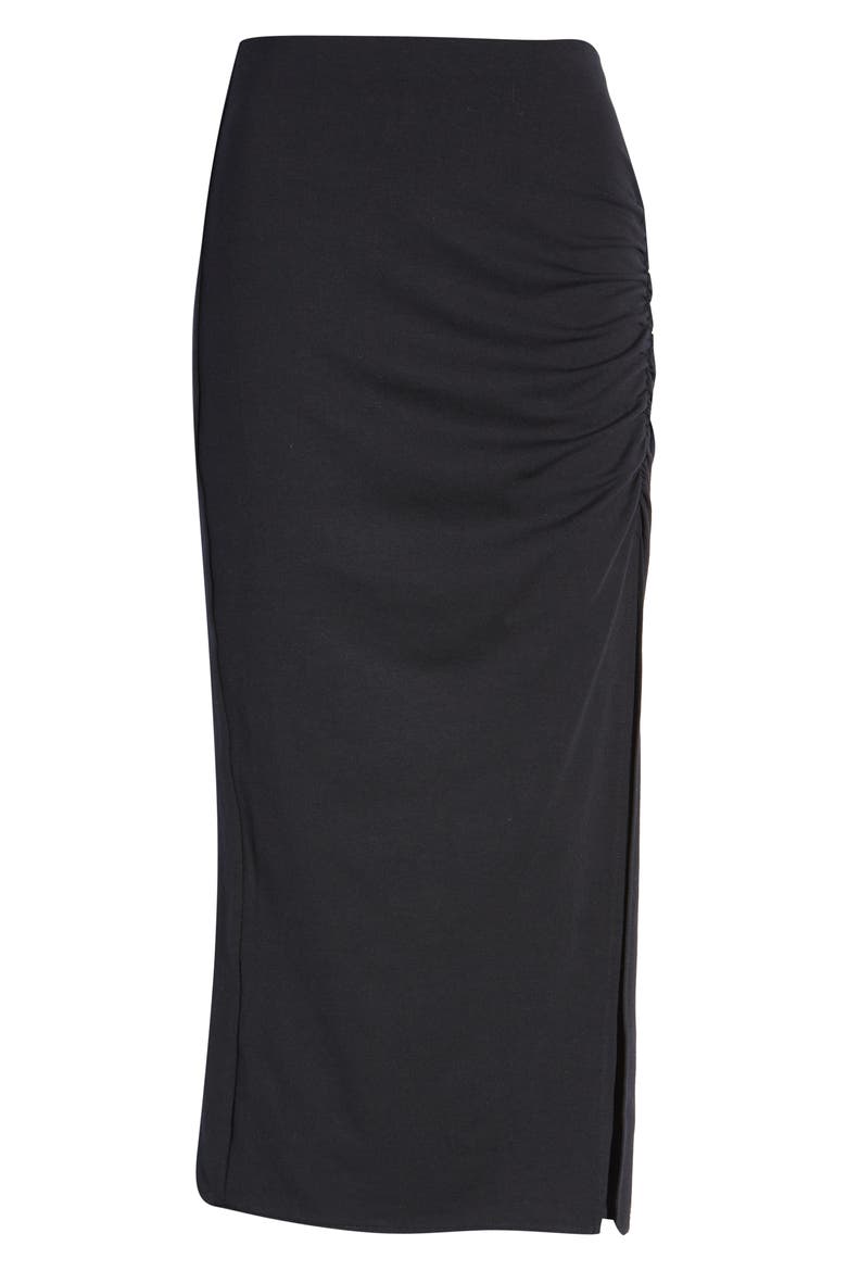 Ruched Knit Midi Skirt, Alternate, color, BLACK