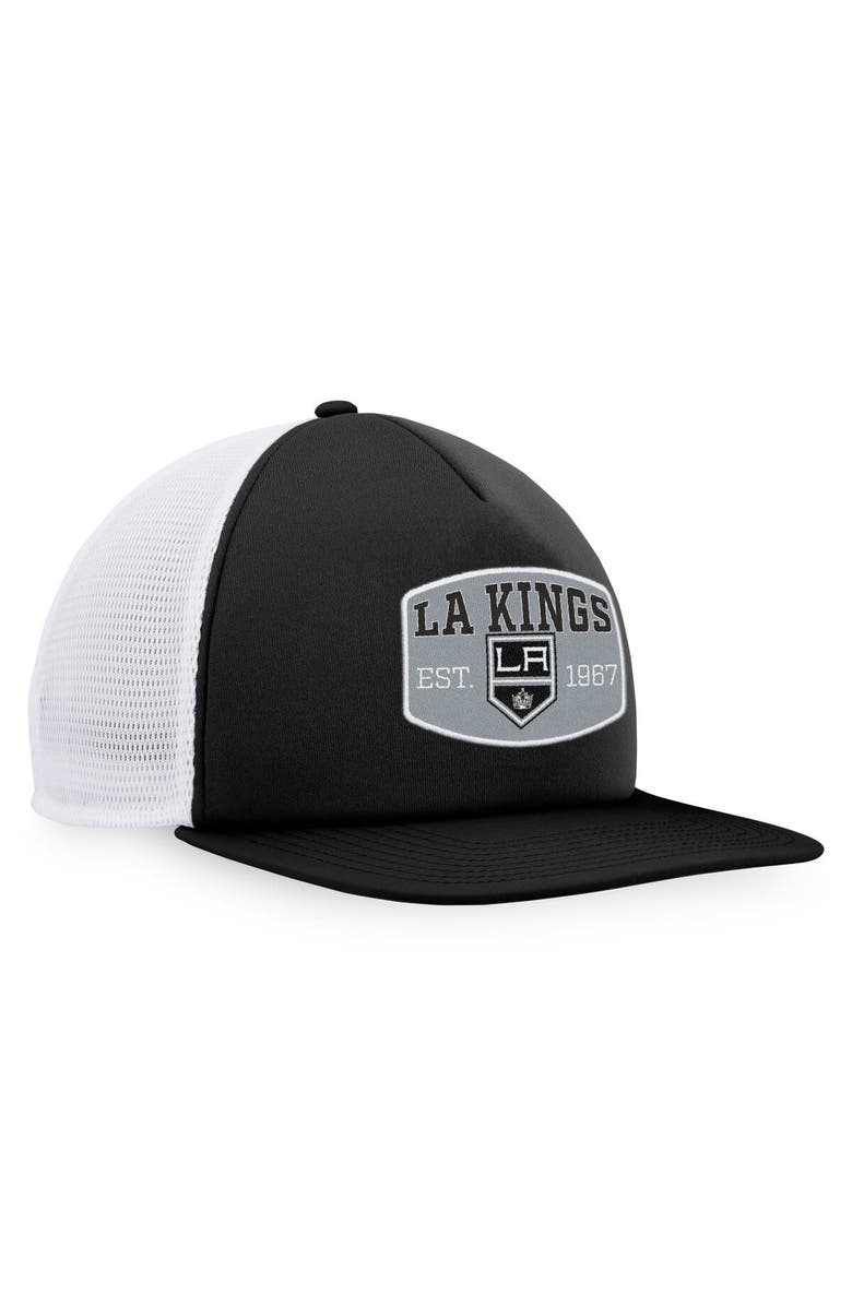 FANATICS Men's Fanatics Branded Black/White Los Angeles Kings Foam Front Patch Trucker Snapback Hat, Alternate, color,