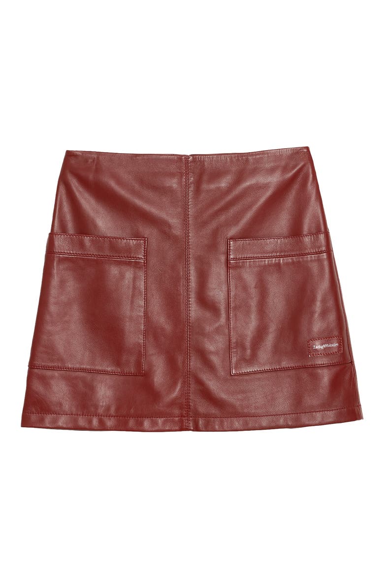 Jaime Leather Miniskirt, Alternate, color, CHERRY