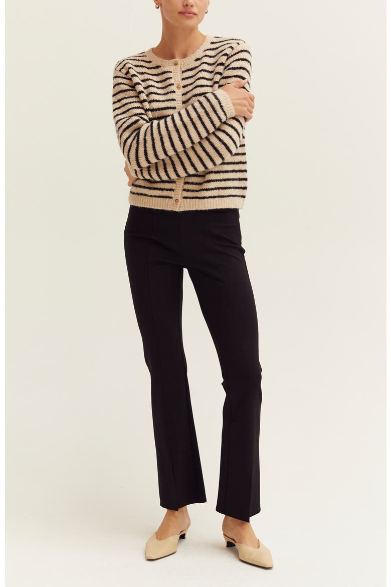 Crew Neck Striped Cardigan, Alternate, color, Oatmeal/Black