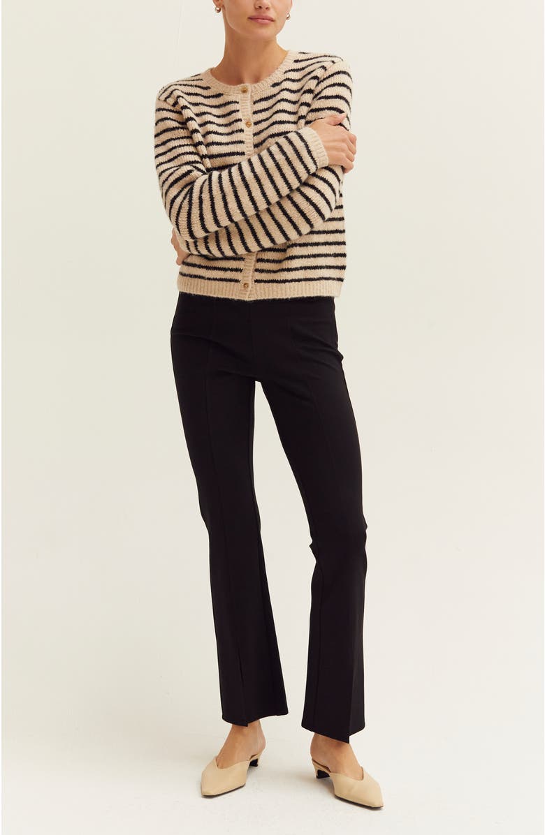 CRESCENT Crew Neck Striped Cardigan, Alternate, color, Oatmeal/Black