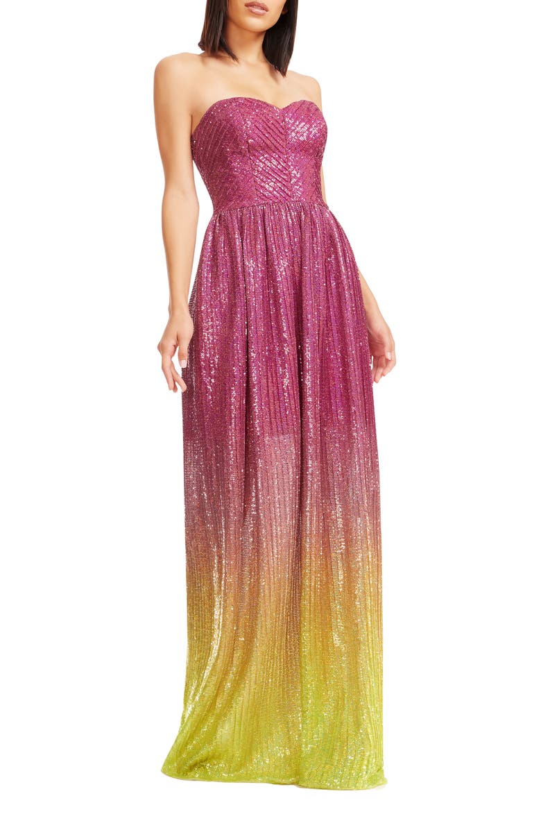Dress the Population Audrina Sequin Straples Gown, Alternate, color, Raspberry-Lemon