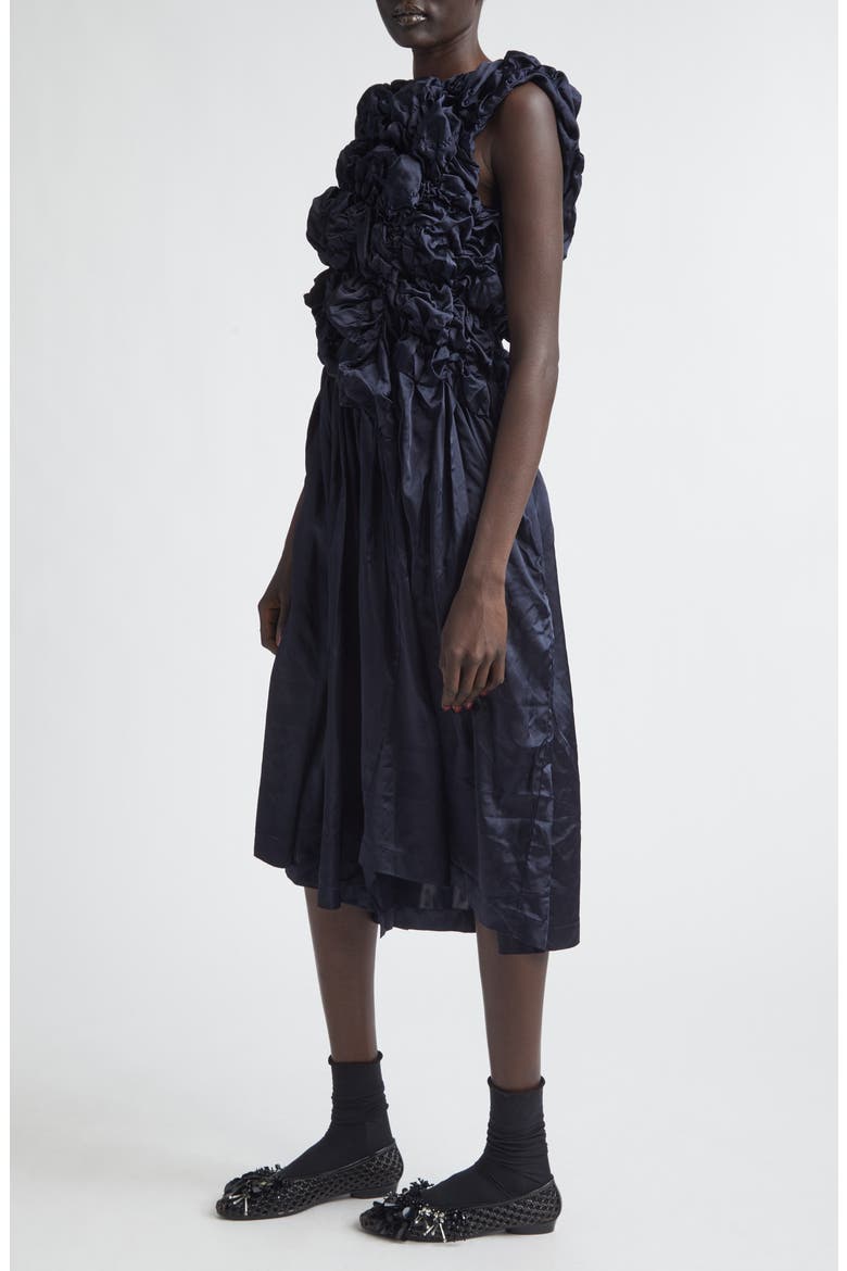 Gathered Ruffle Satin Dress, Alternate, color, NAVY