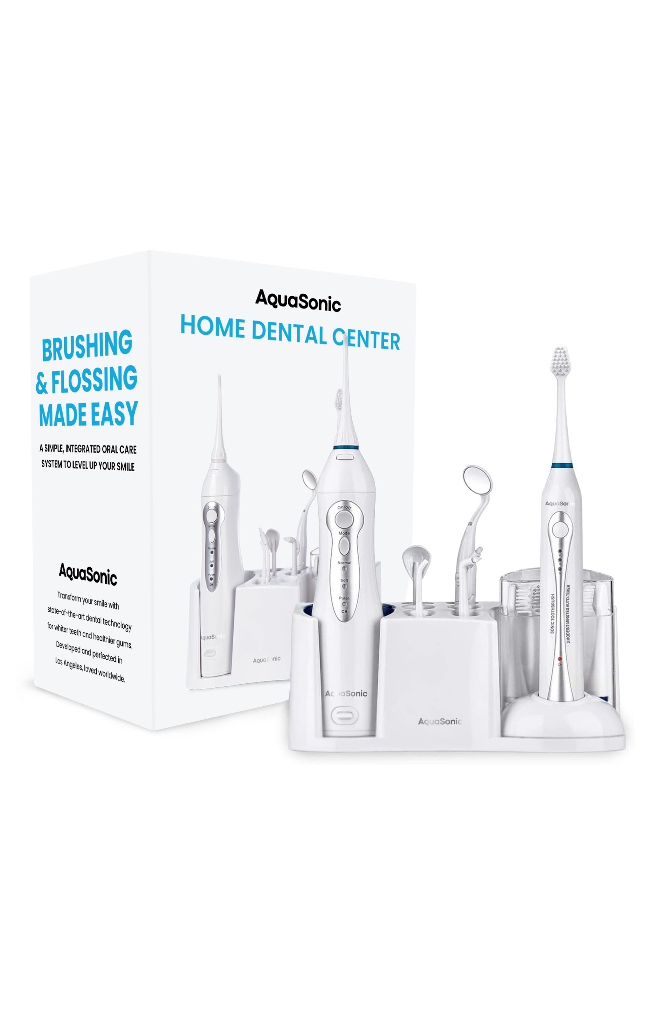 AQUASONIC Home Dental Center Ultra Sonic Rechargeable Electric Toothbrush & Smart Water Flosser