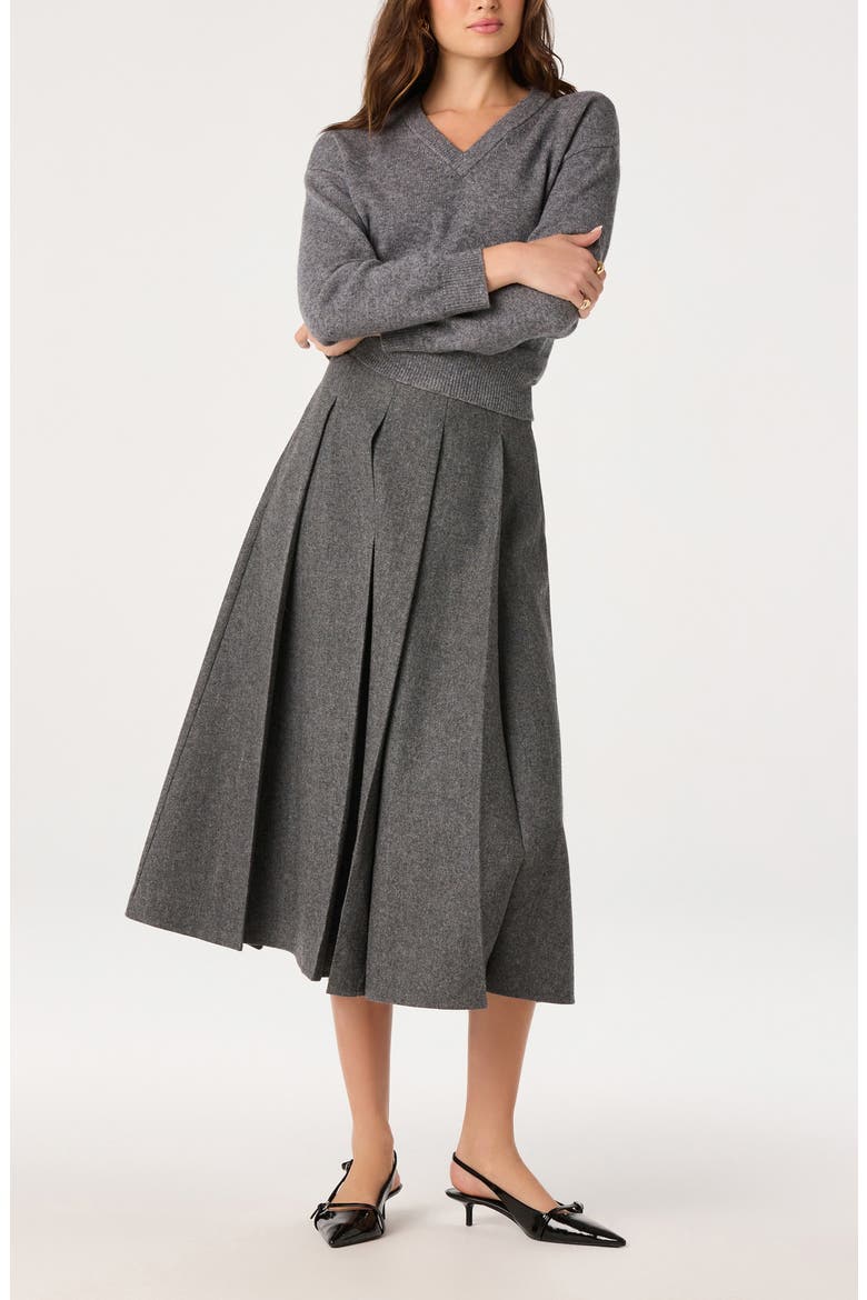 Kelsie Pleated Wool Blend Midi Skirt, Alternate, color, CHARCOAL