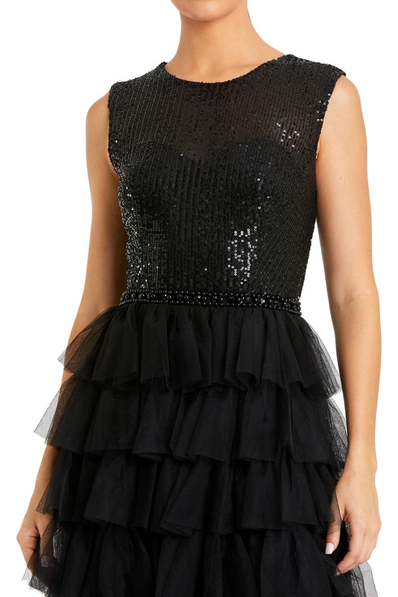 Ruffle Tiered Sequin High Neck Gown, Alternate, color, Black