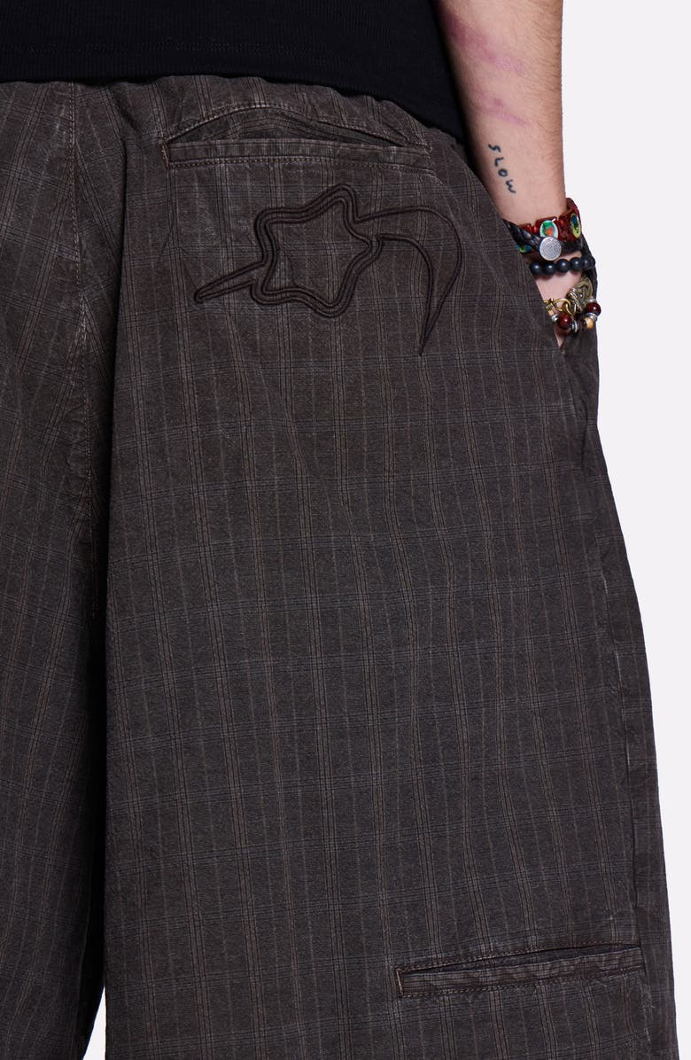 JADED LONDON Goliath Brown Check Pleated Oversize Shorts, Alternate, color, Brown