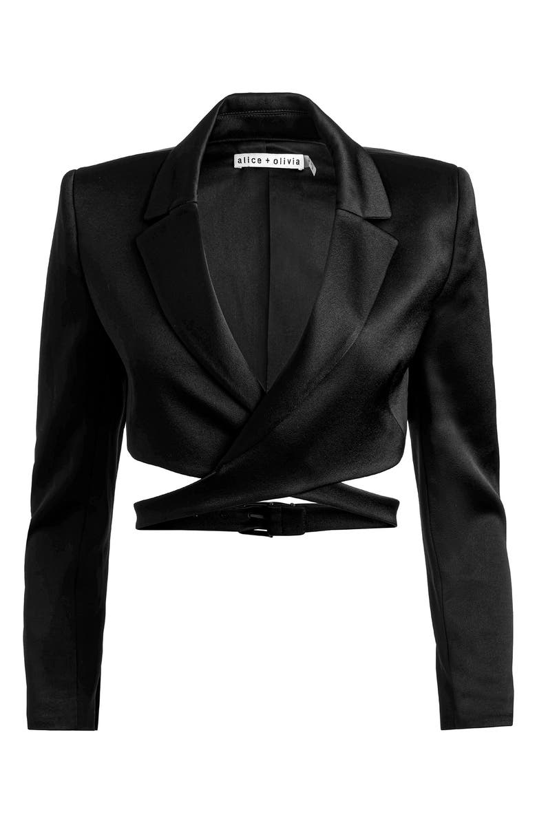Alice + Olivia Leone Long Sleeve Crop Satin Blazer, Main, color,