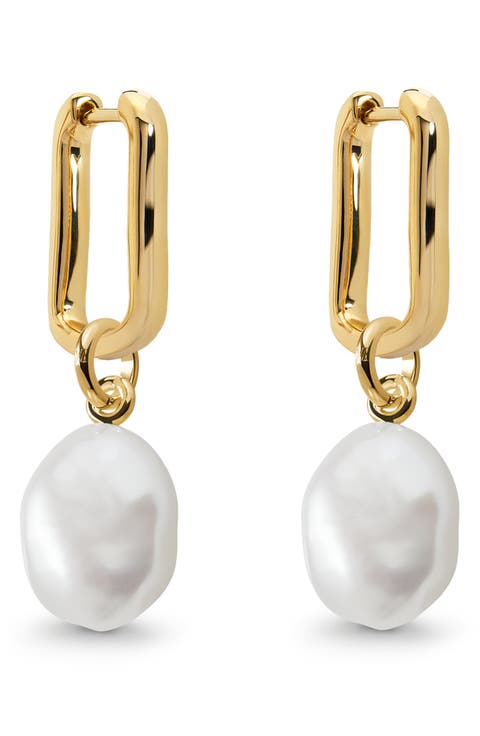 Mini Alta Freshwater Pearl Huggie Hoop Drop Earrings