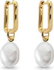 Monica Vinader Mini Alta Freshwater Pearl Huggie Hoop Drop Earrings