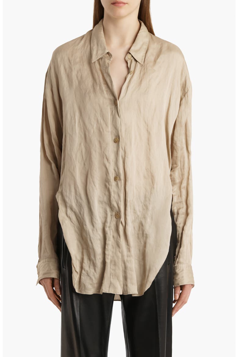 Goya Relaxed Crinkled Voile Button-Up Shirt, Main, color, TEA STAIN