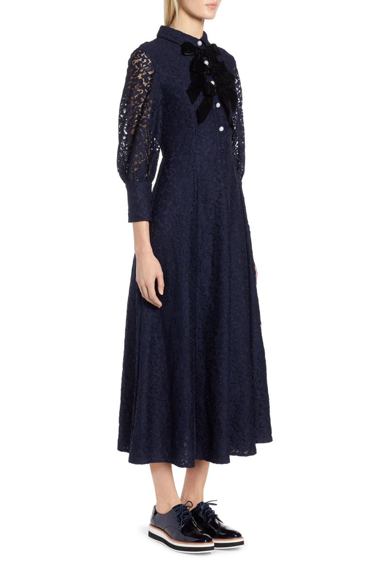 x Atlantic-Pacific Bow Detail Lace Midi Dress, Alternate, color, NAVY