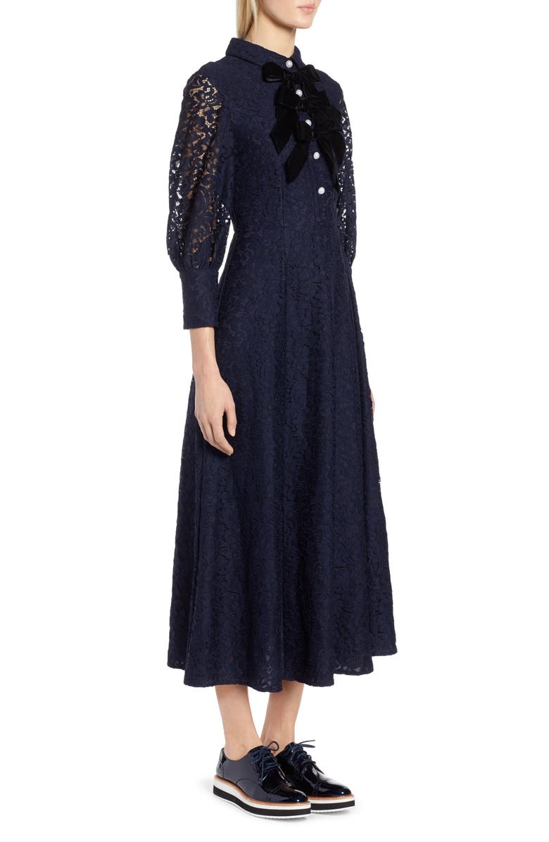 Halogen<sup>®</sup> x Atlantic-Pacific Bow Detail Lace Midi Dress, Alternate, color, 
