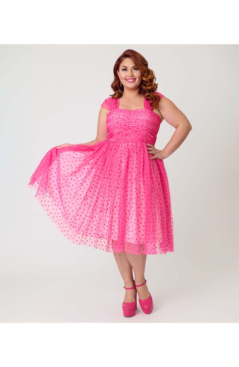 Unique Vintage Plus Size Garden State Swing Dress, Main, color, Pink W/Tiny Hearts