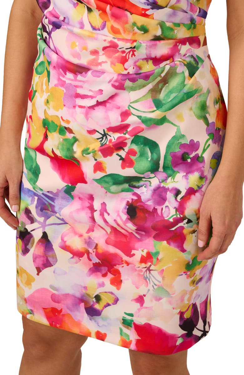 Adrianna Papell Print Cutout One-Shoulder Sheath Dress, Alternate, color, Pink Multi