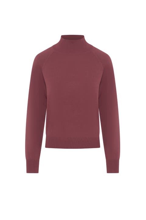 Raglan Mock Neck Viscose Nylon Knit Sweater