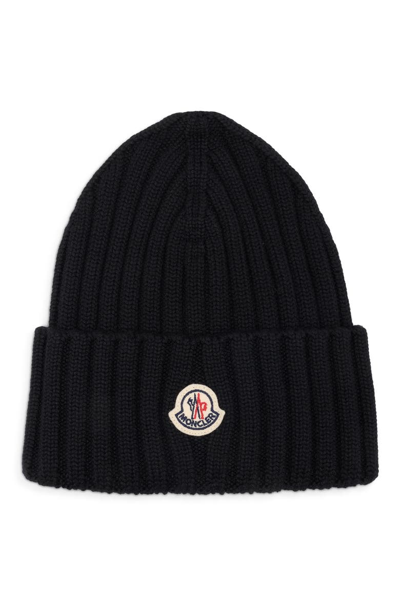 Logo Patch Rib Wool Beanie, Main, color, BLACK/ BLACK