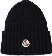 Moncler Logo Patch Rib Wool Beanie