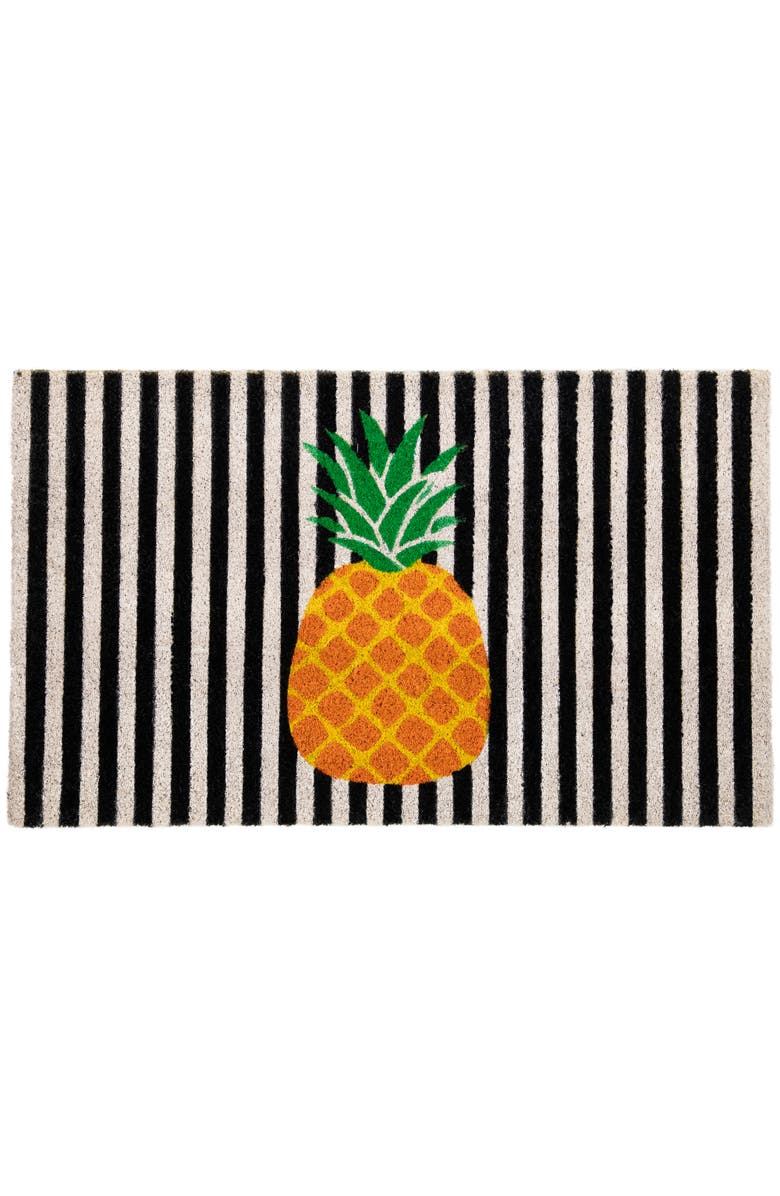 Northlight Ivory and Orange Pineapple Striped Natural Coir Outdoor Summer Doormat 18" x 30", Main, color, Ivory