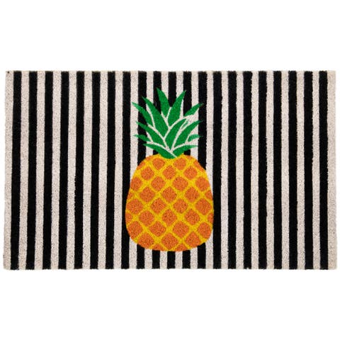 Ivory and Orange Pineapple Striped Natural Coir Outdoor Summer Doormat 18" x 30"