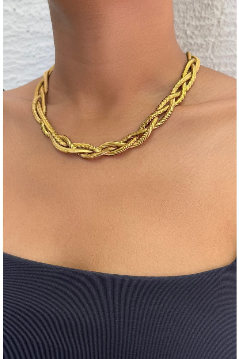 18K Gold Plated Woven Chain Necklace, Alternate, color, GOLD