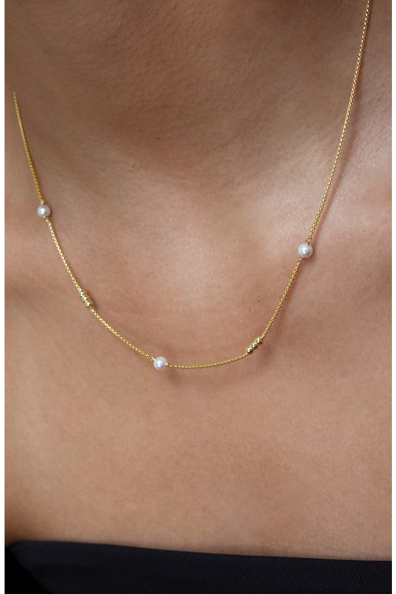 Station Ball & Faux Pearl Necklace, Alternate, color, GOLD