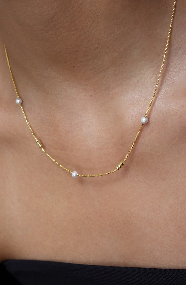 Argento Vivo Sterling Silver Station Ball & Faux Pearl Necklace, Alternate, color, Gold