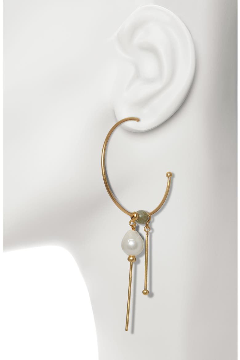 Charm Hoop Freshwater Pearl Earrings, Alternate, color, 12K SOFT POL GLD/LAB/IVRY PRL