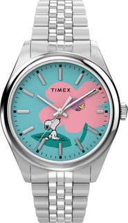 Timex® Peanuts® x Timex Legacy Snoopy with Flower Dial 36mm Stainless Steel Bracelet Watch