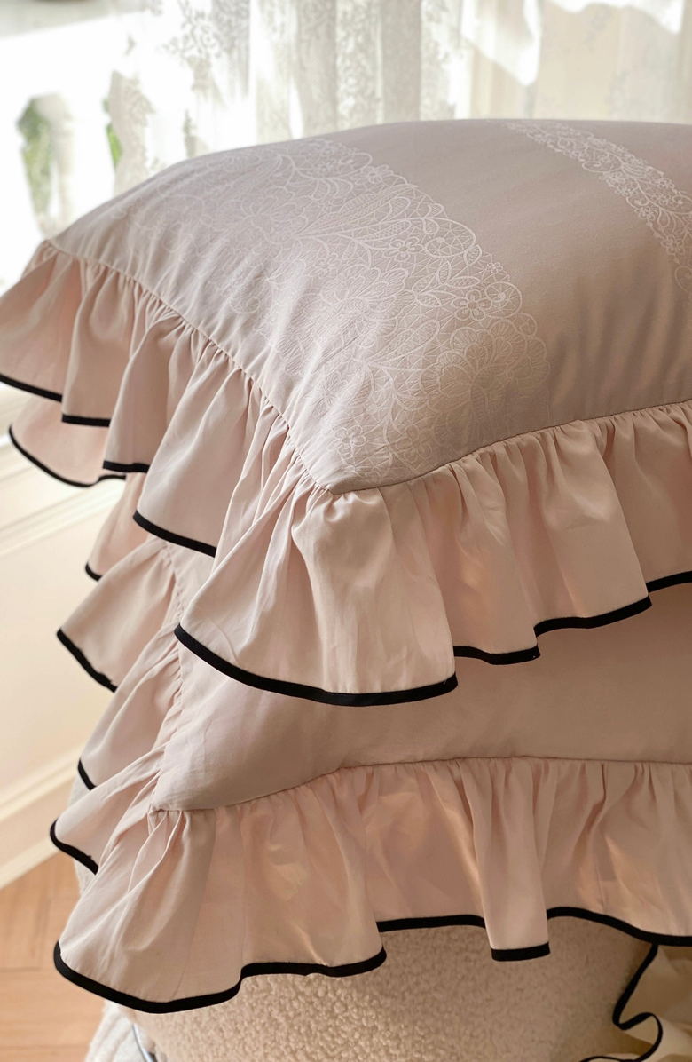 Ever Lasting Silky Ruffle Bedding Set, Alternate, color, Rust Pink, Flat