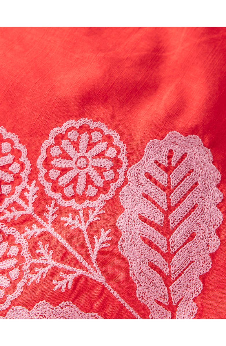 Mini Boden Kids' Woven Floral Embroidered Scallop Trim Top, Alternate, color, Spicy Red Neon Embroidery