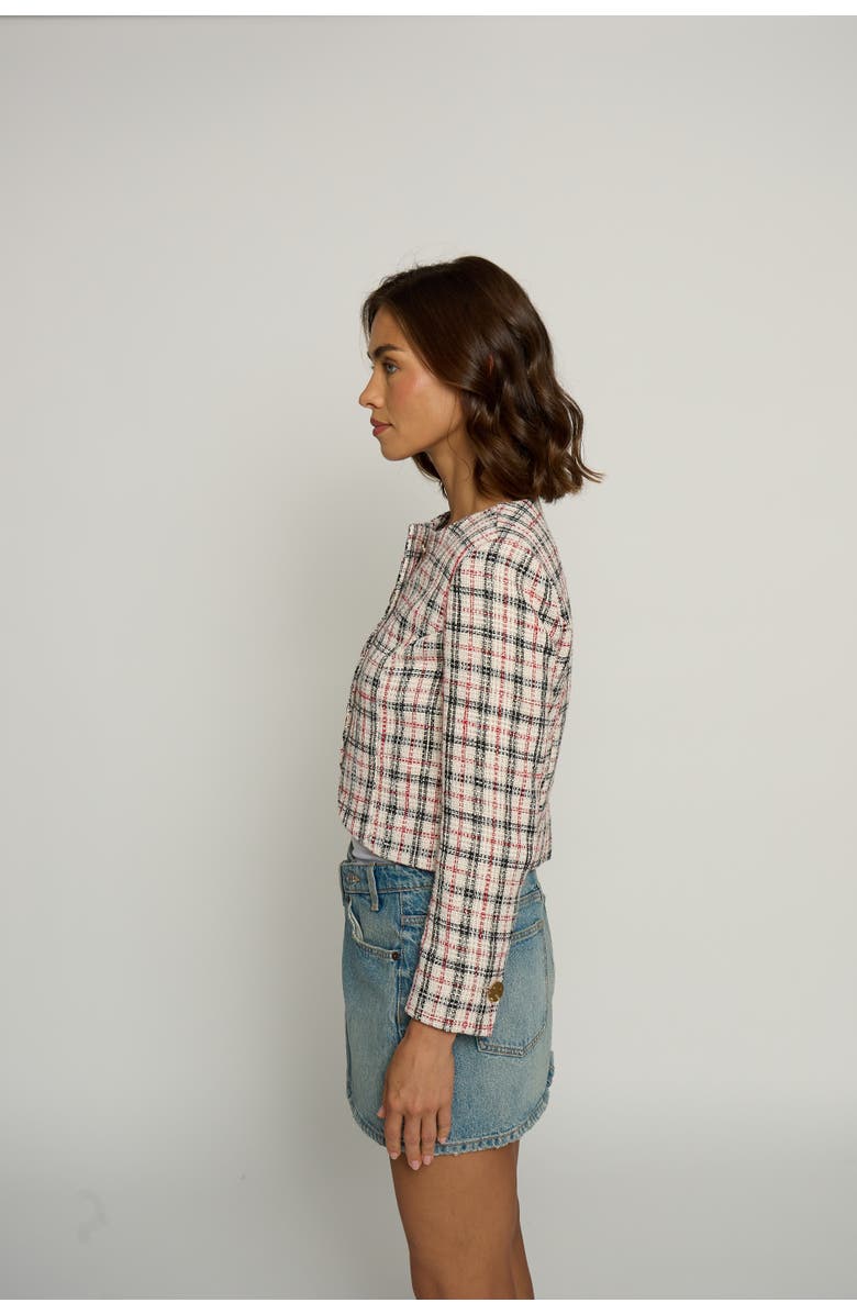 Central Park West Plaid Big Button Collarless Jacket, Alternate, color, 