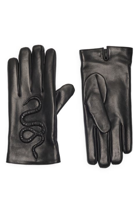 Snake Embossed Leather Gloves